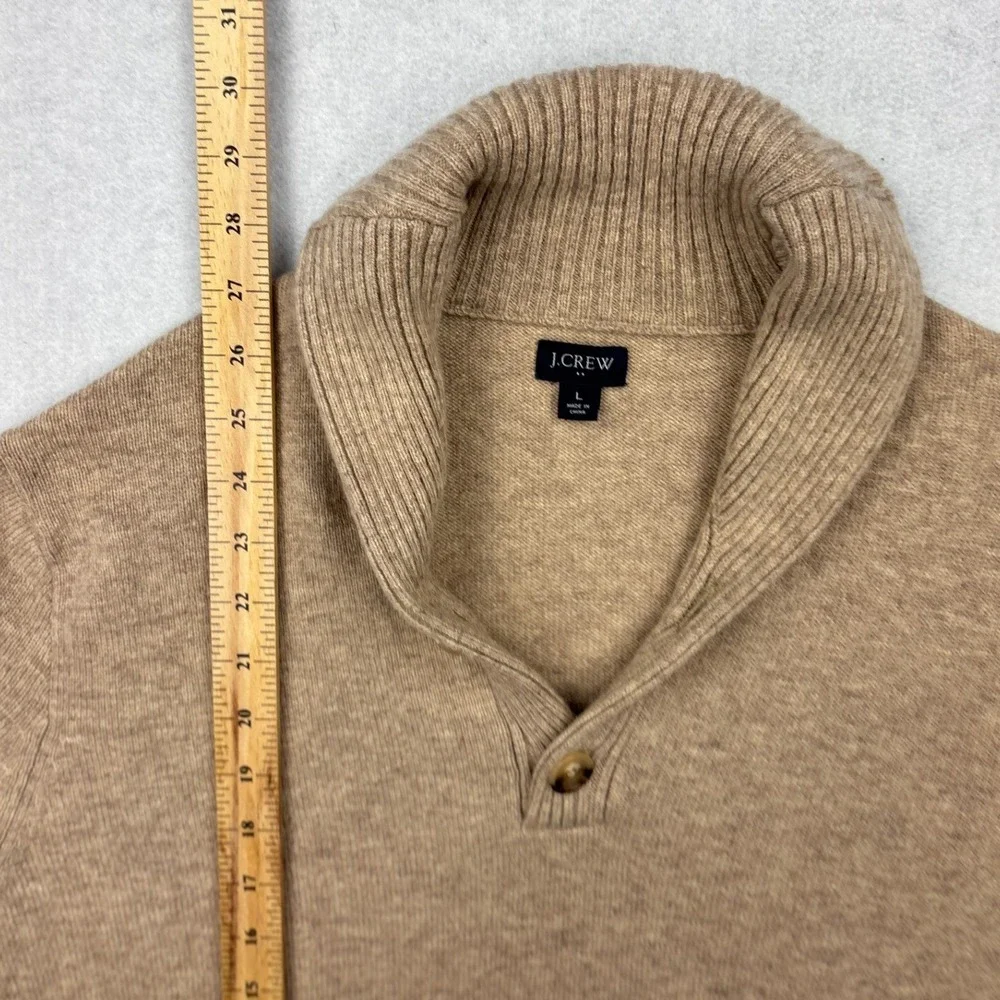 J.Crew Shawl Collar Sweater Mens Large L Heathered Tan Lambs Wool Blend Pullover